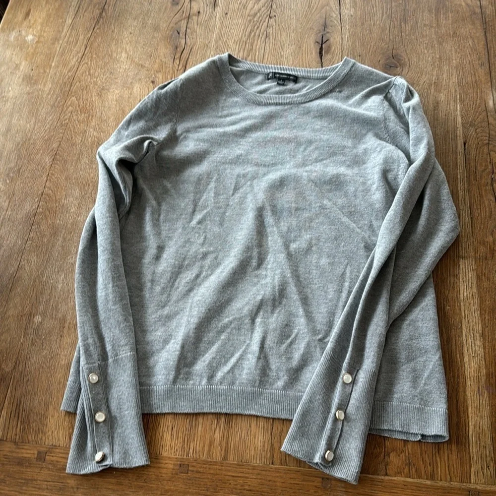 ADRIANNA PAPELL Puff Sleeve Sweater, Gray, S
